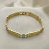 Oro Laminado Solid Bracelet, Gold Filled Style Butterfly Design, Polished, Tricolor, 03.102.0060.08 (07 MM Thickness, 8 Inches Length)