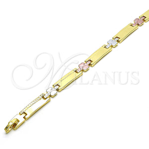 Gold Filled Bracelet — Solid Bracelet Butterfly Design Polished Tricolor 03. 07 — main product view — SKU 151917 | Oro Laminado brazalete — Solid Bracelet Butterfly diseño pulido Tricolor 03. 07 — SKU 151917