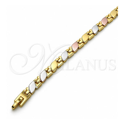 Oro Laminado Solid Bracelet, Gold Filled Style Polished, Tricolor, 03.102.0058.08 (06 MM Thickness, 8 Inches Length)
