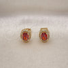 Oro Laminado Stud Earring, Gold Filled Style with Garnet Cubic Zirconia and White Micro Pave, Polished, Golden Finish, 02.342.0202.1