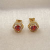 Oro Laminado Stud Earring, Gold Filled Style with Garnet Cubic Zirconia and White Micro Pave, Polished, Golden Finish, 02.342.0204.1