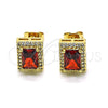 Oro Laminado Stud Earring, Gold Filled Style with Garnet Cubic Zirconia and White Micro Pave, Polished, Golden Finish, 02.342.0206.1