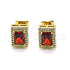 Oro Laminado Stud Earring, Gold Filled Style with Garnet Cubic Zirconia and White Micro Pave, Polished, Golden Finish, 02.342.0206.1