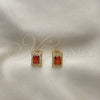 Oro Laminado Stud Earring, Gold Filled Style with Garnet Cubic Zirconia and White Micro Pave, Polished, Golden Finish, 02.342.0206.1