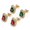 Oro Laminado Stud Earring, Gold Filled Style with Garnet Cubic Zirconia and White Micro Pave, Polished, Golden Finish, 02.342.0206.1