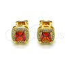 Oro Laminado Stud Earring, Gold Filled Style with Garnet Cubic Zirconia and White Micro Pave, Polished, Golden Finish, 02.342.0207.1