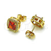 Oro Laminado Stud Earring, Gold Filled Style with Garnet Cubic Zirconia and White Micro Pave, Polished, Golden Finish, 02.342.0207.1