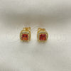 Oro Laminado Stud Earring, Gold Filled Style with Garnet Cubic Zirconia and White Micro Pave, Polished, Golden Finish, 02.342.0207.1