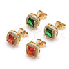 Oro Laminado Stud Earring, Gold Filled Style with Garnet Cubic Zirconia and White Micro Pave, Polished, Golden Finish, 02.342.0207.1