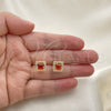 Oro Laminado Stud Earring, Gold Filled Style with Garnet Cubic Zirconia and White Micro Pave, Polished, Golden Finish, 02.342.0208.1