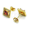 Oro Laminado Stud Earring, Gold Filled Style with Garnet Cubic Zirconia and White Micro Pave, Polished, Golden Finish, 02.342.0208.1