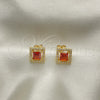 Oro Laminado Stud Earring, Gold Filled Style with Garnet Cubic Zirconia and White Micro Pave, Polished, Golden Finish, 02.342.0208.1