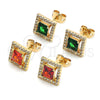 Oro Laminado Stud Earring, Gold Filled Style with Garnet Cubic Zirconia and White Micro Pave, Polished, Golden Finish, 02.342.0208.1