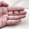 Oro Laminado Stud Earring, Gold Filled Style with Garnet Cubic Zirconia and White Micro Pave, Polished, Golden Finish, 02.342.0209.1