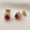 Oro Laminado Stud Earring, Gold Filled Style with Garnet Cubic Zirconia and White Micro Pave, Polished, Golden Finish, 02.342.0209.1