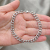 Stainless Steel Basic Bracelet, Miami Cuban Design, Polished, Raw, 03.278.0006.08 (07 MM Thickness, 8 Inches Length)