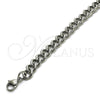 Stainless Steel Basic Bracelet, Miami Cuban Design, Polished, Raw, 03.278.0006.08 (07 MM Thickness, 8 Inches Length)
