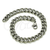 Stainless Steel Basic Bracelet, Miami Cuban Design, Polished, Raw, 03.278.0006.08 (07 MM Thickness, 8 Inches Length)