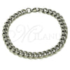 Stainless Steel Basic Bracelet, Miami Cuban Design, Polished, Raw, 03.278.0006.08 (07 MM Thickness, 8 Inches Length)