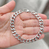 Stainless Steel Basic Bracelet, Miami Cuban Design, Polished, Raw, 03.278.0007.08 (09 MM Thickness, 8 Inches Length)