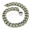 Stainless Steel Basic Bracelet, Miami Cuban Design, Polished, Raw, 03.278.0007.08 (09 MM Thickness, 8 Inches Length)