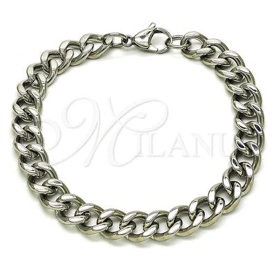 Stainless Steel Basic Bracelet, Miami Cuban Design, Polished, Raw, 03.278.0007.08 (09 MM Thickness, 8 Inches Length)