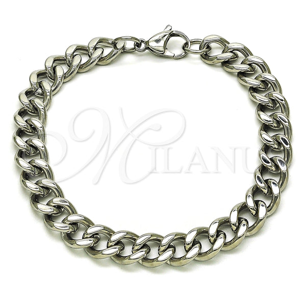 Stainless Steel Basic Bracelet, Miami Cuban Design, Polished, Raw, 03.278.0007.08 (09 MM Thickness, 8 Inches Length)