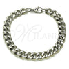 Stainless Steel Basic Bracelet, Miami Cuban Design, Polished, Raw, 03.278.0007.08 (09 MM Thickness, 8 Inches Length)