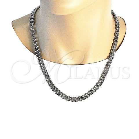 Stainless Steel Necklace and Bracelet, Miami Cuban Design, Polished, Raw, 06.278.0002