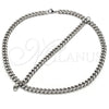 Stainless Steel Necklace and Bracelet, Miami Cuban Design, Polished, Raw, 06.278.0002