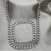 Stainless Steel Necklace and Bracelet, Miami Cuban Design, Polished, Raw, 06.278.0002