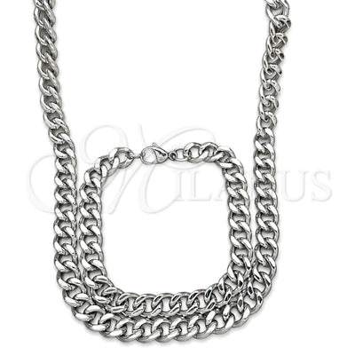 Stainless Steel Necklace and Bracelet, Miami Cuban Design, Polished, Raw, 06.278.0002 for wholesale, main product view