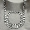 Stainless Steel Necklace and Bracelet, Figaro Design, Polished, Raw, 06.278.0003
