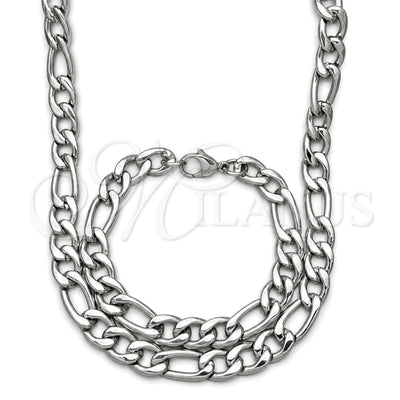 Stainless Steel Necklace and Bracelet, Figaro Design, Polished, Raw, 06.278.0003 for wholesale, main product view