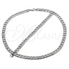 Stainless Steel Necklace and Bracelet, Pave Cuban Design, Diamond Cutting Finish, Raw, 06.278.0005
