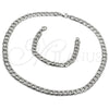 Stainless Steel Necklace and Bracelet, Pave Cuban Design, Diamond Cutting Finish, Raw, 06.278.0005