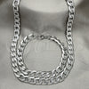 Stainless Steel Necklace and Bracelet, Pave Cuban Design, Diamond Cutting Finish, Raw, 06.278.0005