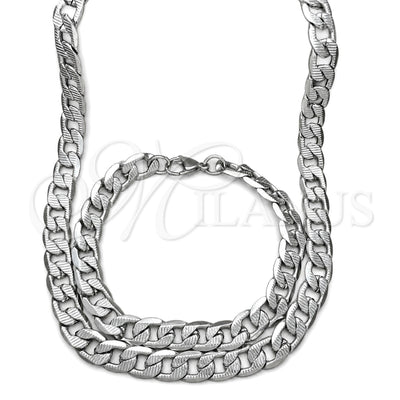 Stainless Steel Necklace and Bracelet, Pave Cuban Design, Diamond Cutting Finish, Raw, 06.278.0005 for wholesale, main product view
