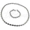 Stainless Steel Necklace and Bracelet, Puff Mariner Design, Polished, Raw, 06.278.0006