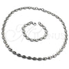 Stainless Steel Necklace and Bracelet, Puff Mariner Design, Polished, Raw, 06.278.0006