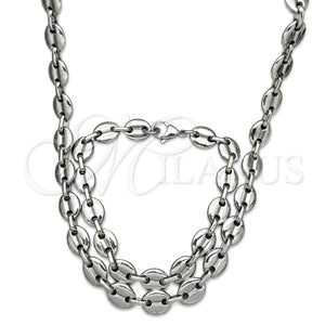 Stainless Steel Necklace and Bracelet, Puff Mariner Design, Polished, Raw, 06.278.0006