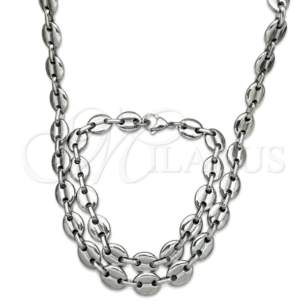 Stainless Steel Necklace and Bracelet, Puff Mariner Design, Polished, Raw, 06.278.0006