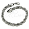 Stainless Steel Basic Bracelet, Rope Design, Polished, Raw, 03.278.0012.8 (06 MM Thickness, 8 Inches Length)