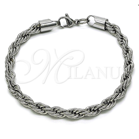 Stainless Steel Basic Bracelet, Rope Design, Polished, Raw, 03.278.0012.8 (06 MM Thickness, 8 Inches Length)