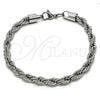 Stainless Steel Basic Bracelet, Rope Design, Polished, Raw, 03.278.0012.8 (06 MM Thickness, 8 Inches Length)