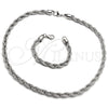 Stainless Steel Necklace and Bracelet, Rope Design, Polished, Raw, 06.278.0008