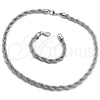 Stainless Steel Necklace and Bracelet, Rope Design, Polished, Raw, 06.278.0008