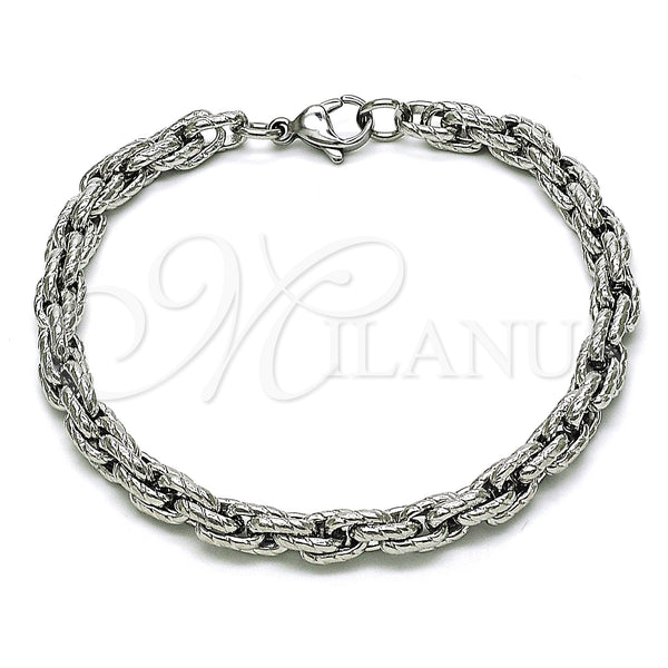Stainless Steel Basic Bracelet, Rope Design, Diamond Cutting Finish, Raw, 03.278.0014.08 (06 MM Thickness, 8 Inches Length)