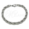Stainless Steel Basic Bracelet, Rope Design, Diamond Cutting Finish, Raw, 03.278.0014.08 (06 MM Thickness, 8 Inches Length)