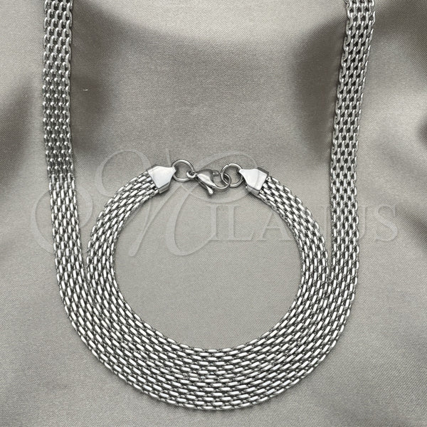 Stainless Steel Necklace and Bracelet, Bismark Design, Polished, Raw, 06.278.0011